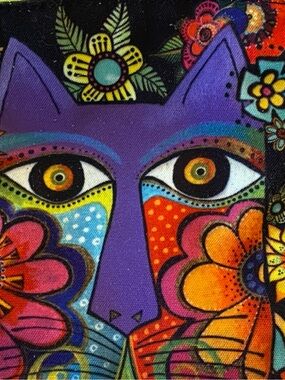 Beaded, multi-pocketed, Laurel Burch tote/purse. Cat design. Adjustable strap.